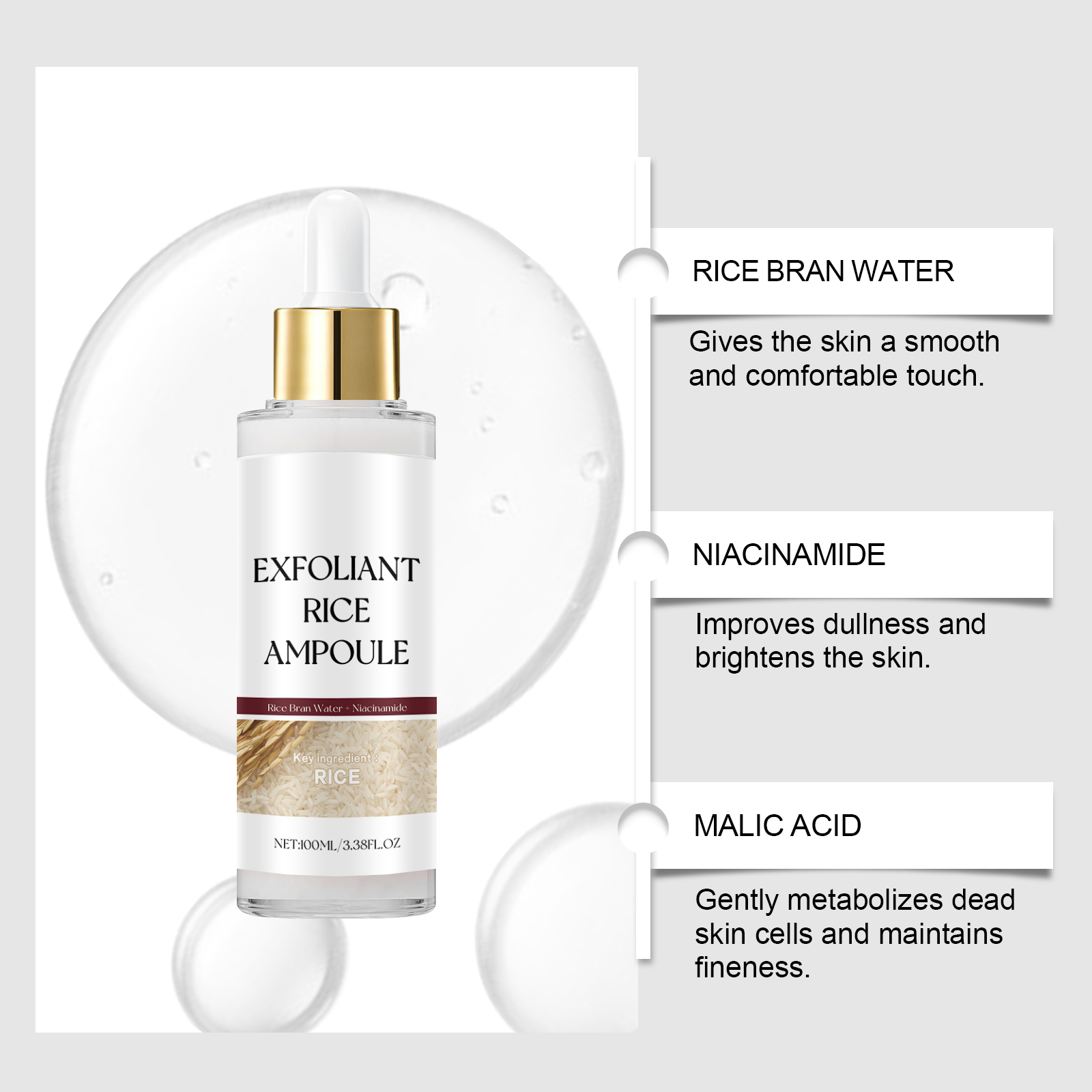 Ampolla Exfoliante de Arroz, S - Skincare Niacinamide reseña y precio